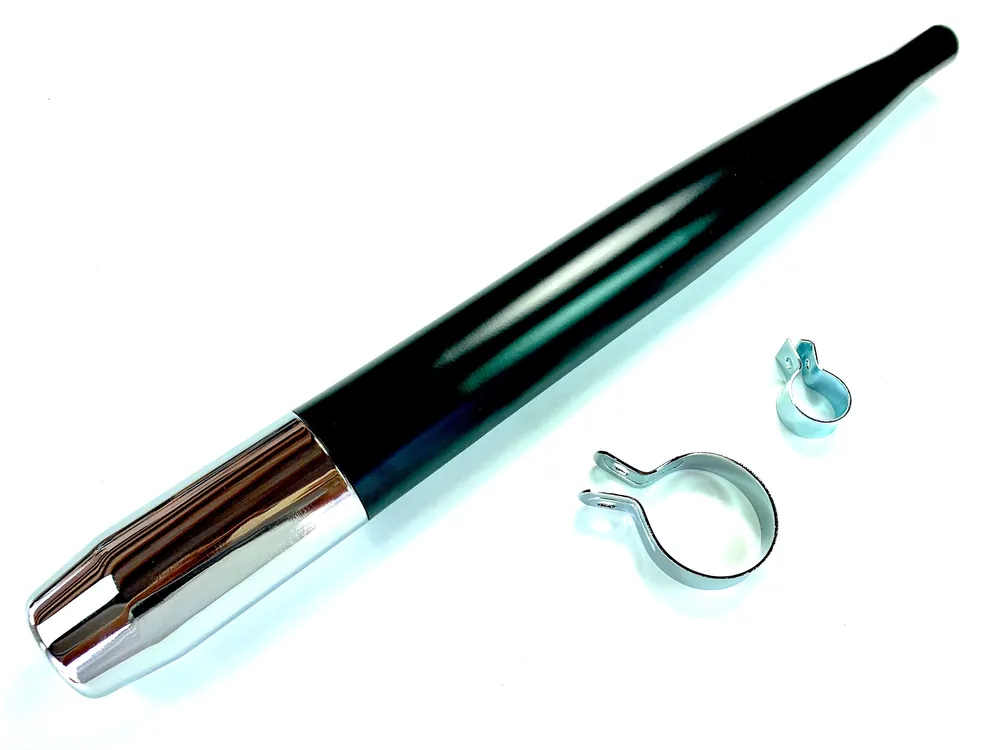 Mofa Auspuff schwarz / Chromkappe inkl. 2 Schellen für Hercules - Sachs Expressversand