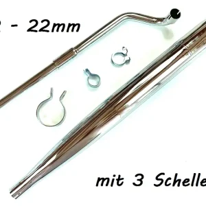 SET Auspuff chrom mit Schellen und 22mm Krümmer P2 Steck für Hercules Prima 2 3 4 5 Markenprodukt