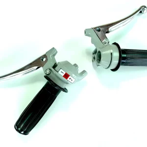 SET Gasgriff + Schaltgriff 2 Gang grau mit Chromhebel Hercules KTM Kreidler DKW Kostenloser Versand