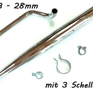 SET Auspuff chrom und 28mm Krümmer P3 Steck kurz mit Schellen für Hercules Prima 2 3 4 5 Top-Seller