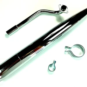 Gratis Versand SET Auspuff chrom und 22mm Krümmer P2 kurz Flansch mit 2 Schellen für Hercules Prima 2 3 4 5