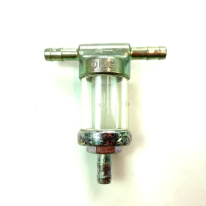 Benzinfilter OMG mit 3 Schlauch-Anschlüssen, Metall / Glas 6mm Echt