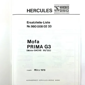 Ersatzteile Liste für Hercules G3 Mofa Ersatzteilkatalog Sachs 50/3D Super-Preis