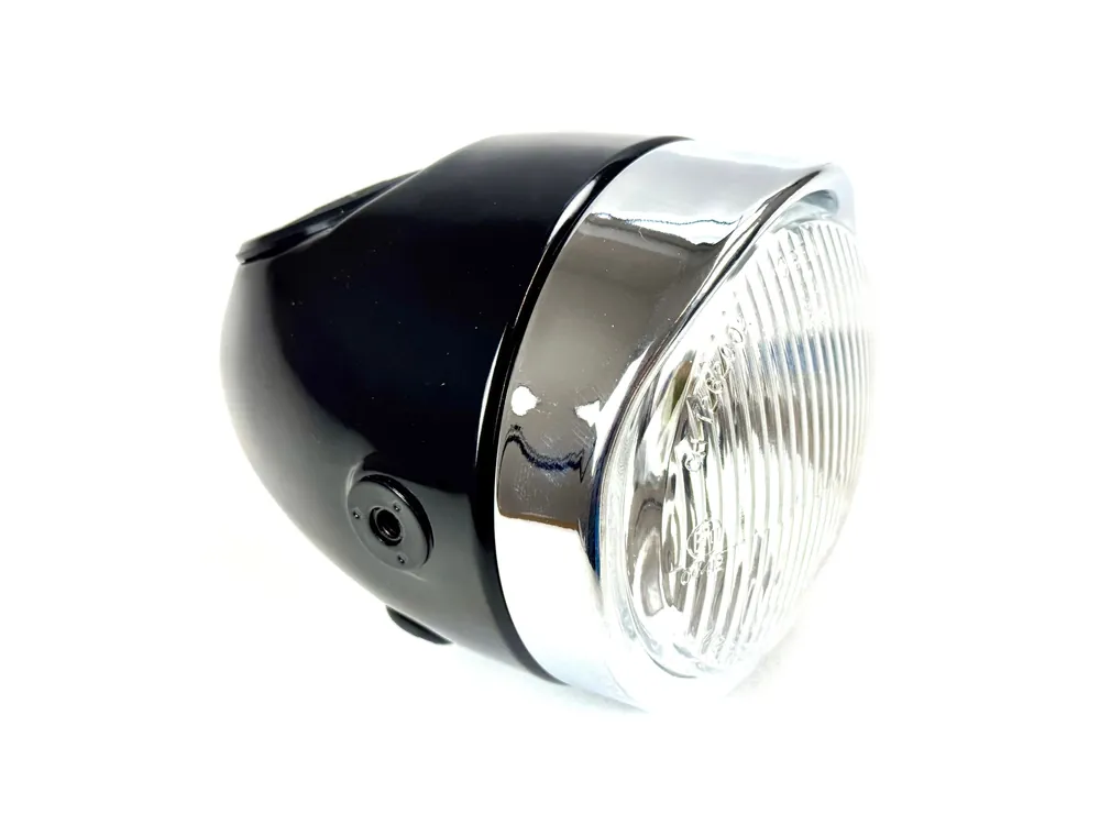 HQ Eierlampe schwarz Scheinwerfer mit Loch für Tachoeinbau Puch Maxi S KTM Rixe DKW Neu