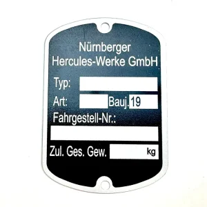 Kostenloser Rückversand Typenschild Plakette Hercules Mofa Prima Moped Optima Rahmenplakette