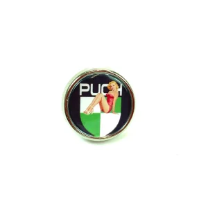 Puch Button Pin / Anstecknadel mit Logo und Pinup Kostenloser Versand